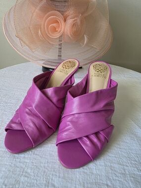 Vince Camuto Clarstie Pink Leather Slide Heels Women’s 8.5 M / 39 Made in Brazil